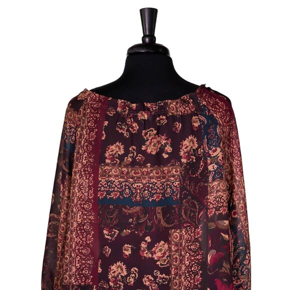 Chaps Ralph Lauren Women's Blouse Floral Paisley Patchwork Peasant Boho Top PL - Picture 7 of 8